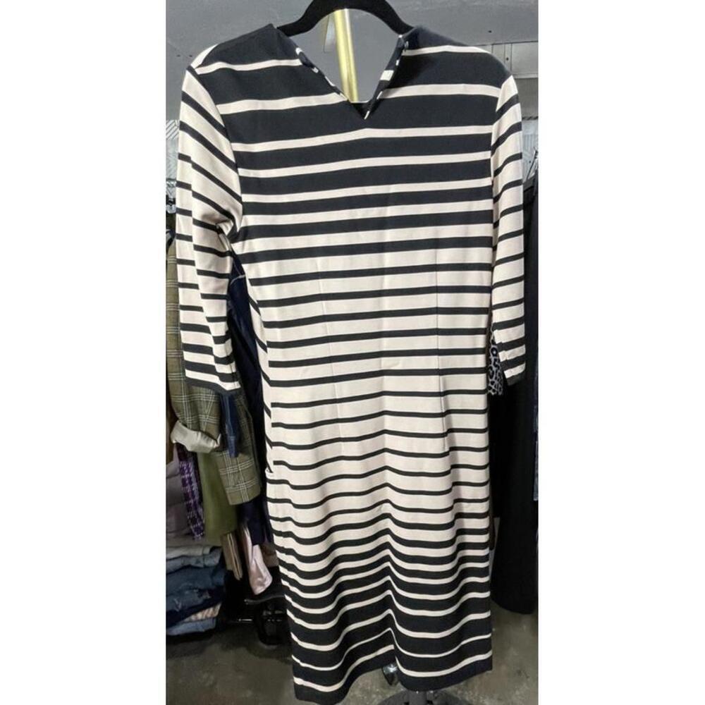 J McLaughlin Womens XS Dress Catalyst Sheath Black Tan Stripe Classic